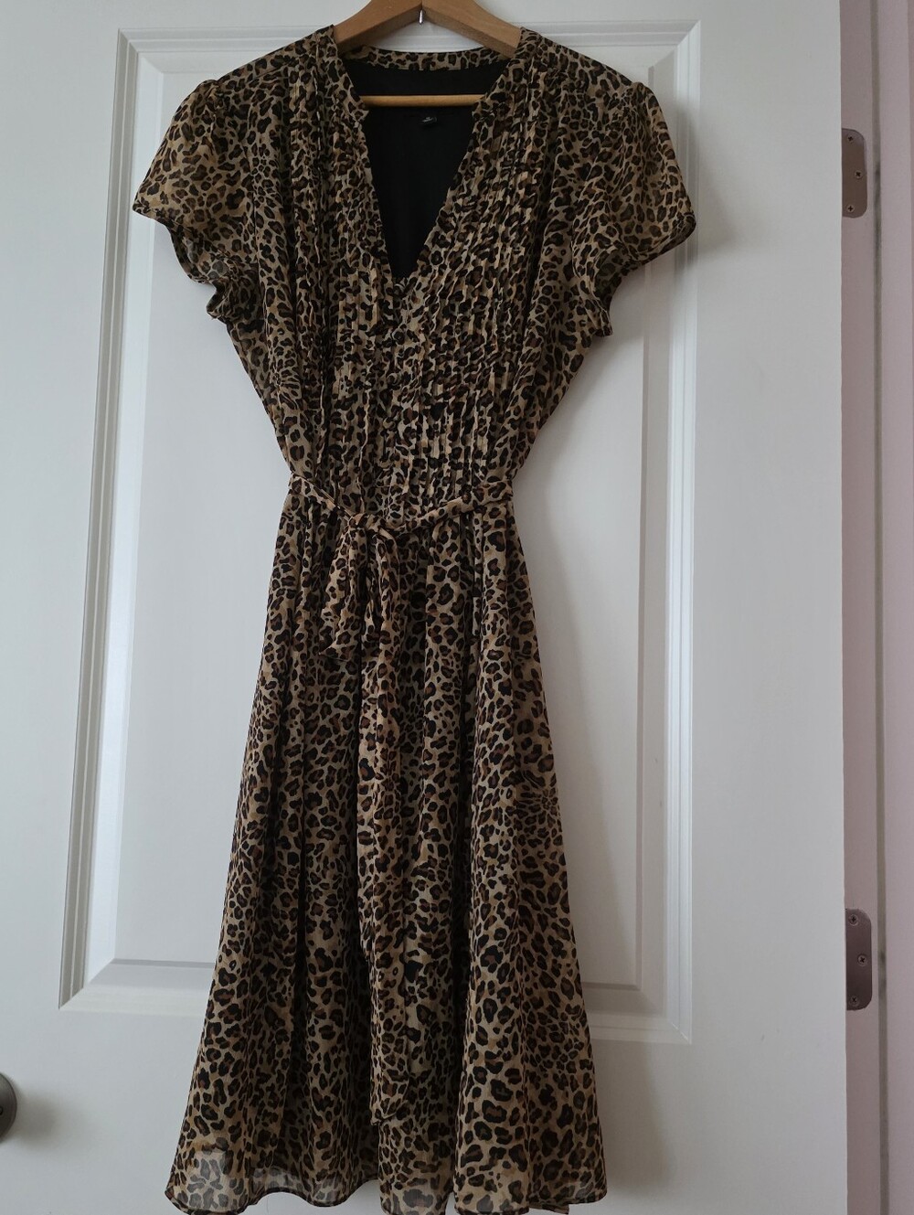 Y2k Leopard Print Chenille Vneck Dress Tie Waist Womens 12 Boho Chic Feminine